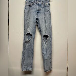 Levi’s Premium 501 Button Fly Straight Leg Jeans Women’s W24 L30 Blue Denim